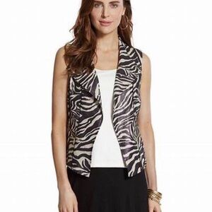 Chico’s Linen Rayon Zebra Print Open Front Vest Metallic Shimmer Sz 3 / XL
